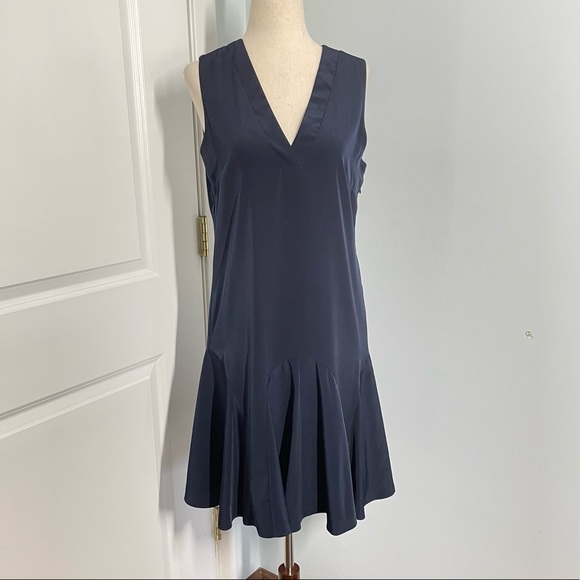J. Crew Sleeveless V Neck Flounce Navy Dress XS - Picture 2 of 9